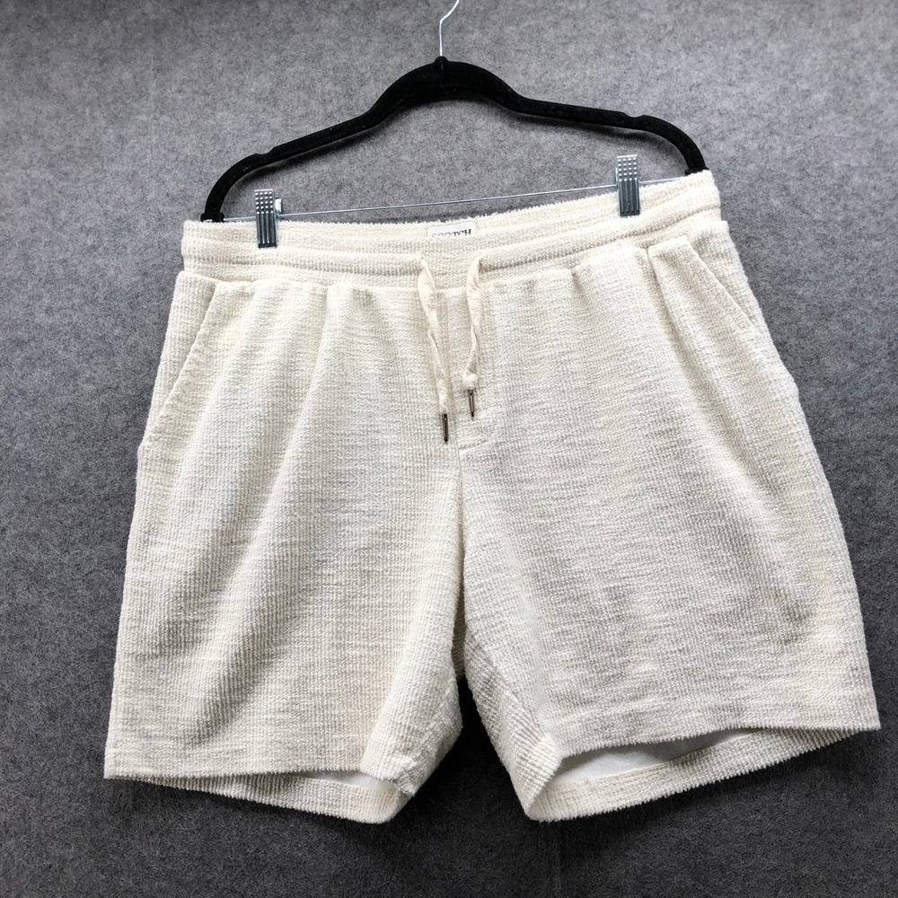 Scotch & Soda Terry Cloth Sweat Shorts Men XL Cream Textured Drawstring Lounge